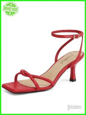 AiunIInd Women's Kitten Low Heel Sandals Red 8.5